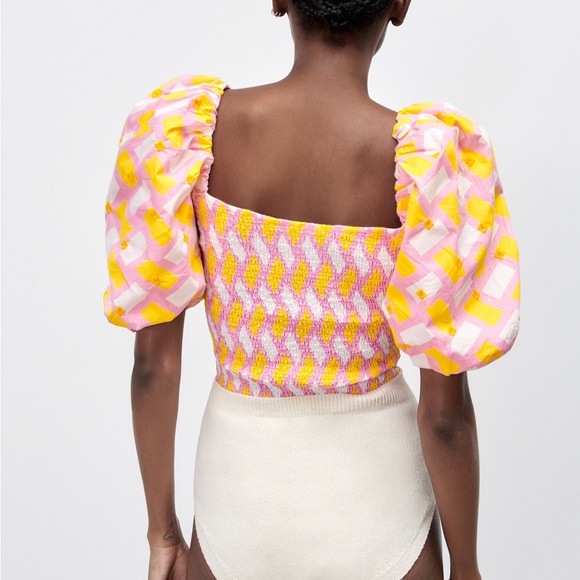 Zara printed poplin bodysuit with puffy sleeves NWT - Picture 8 of 9